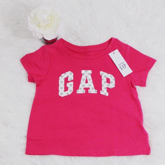 NWT Baby Gap Hot Pink Embellished Heart Logo Tee - Picture 2 of 3